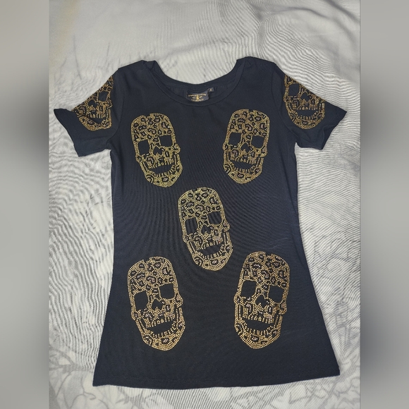 Authentic Christian Audigier rhinestone skull T shirt (ptp 16") - Picture 2 of 9
